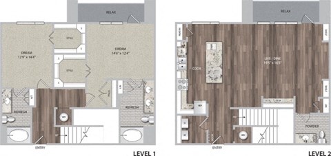 Floor plan for 2 beds, 2.5 baths, 1752 sqft